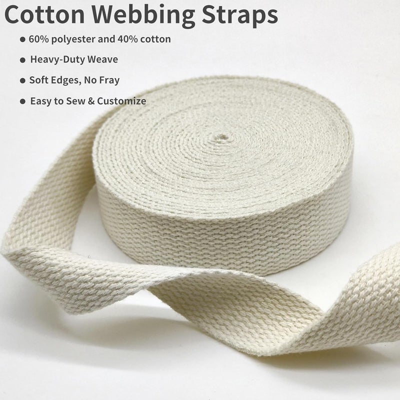 Evora 1 inch Cotton Webbing Braid Handles Bag Strap 15ft High Density Webbing Plain Weave Straps for Cloth Tote Bag, Pet Collars, DIY Projects, Crafts, Outdoor Accessories (Ivory 549) - Image 3